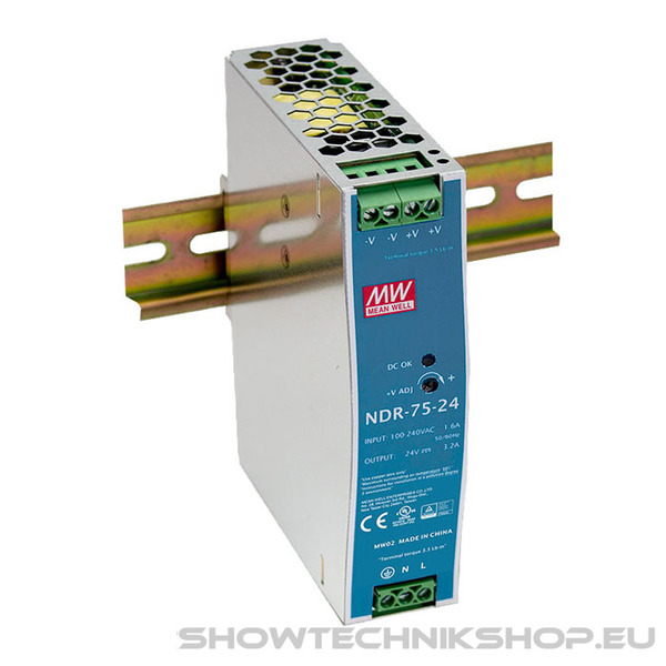 Meanwell DIN Rail Power Supply 75 W/24 VDC Mean Well NDR-75-25